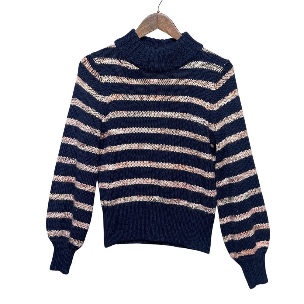 Madewell Women Sweater Sz XS Long Sleeve Mock Neck Wool Blend Striped Cable Knit
